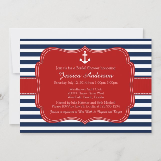 Nautical Bridal Shower or Baby Shower Invitation (Front)