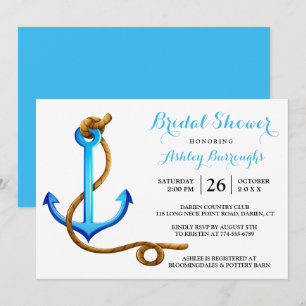 Nautical Bridal Shower Ship Anchor Blue Turquoise Invitation