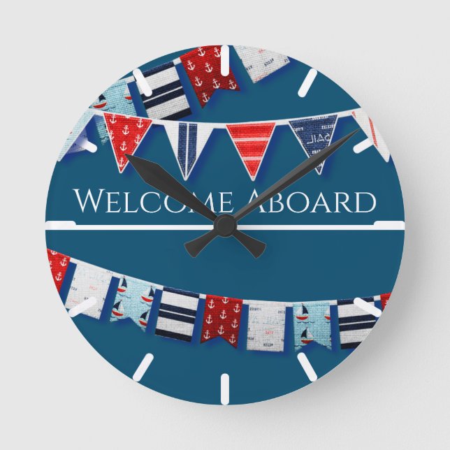 Nautical Bunting Round Clock (Front)