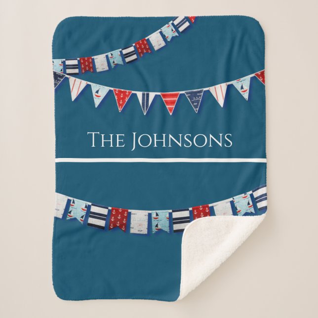 Nautical Bunting Sherpa Blanket (Front)