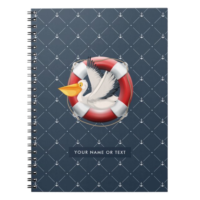 Nautical Buoy and Pelican with Your Name Notebook (Front)
