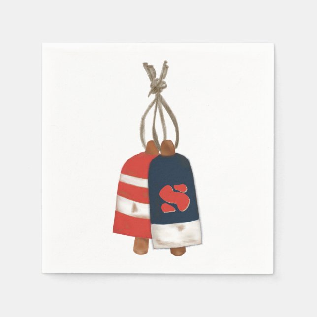 Nautical Buoys Personalized Blue Red Napkin (Front)