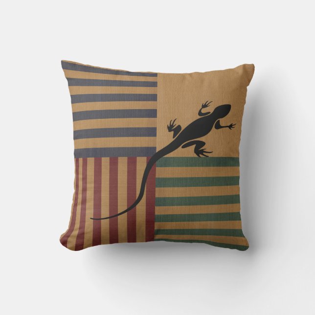 Nautical Burlap  Gecko Lizard Throw Pillow (Front)