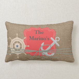 NAUTICAL BURLAP LOOK Anchor Custom Pillow Gift