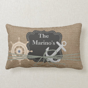 NAUTICAL BURLAP LOOK Anchor Custom Pillow Gift