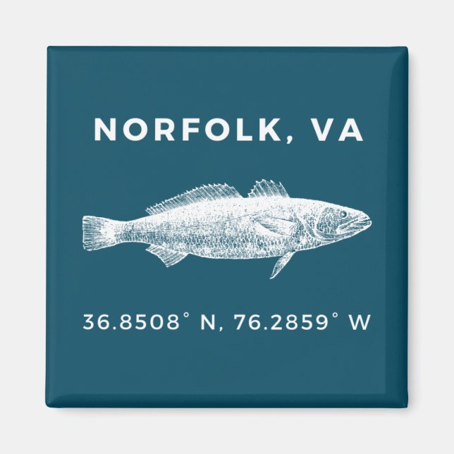 Nautical Button Magnet - Coordinates of Norfolk VA (Front)