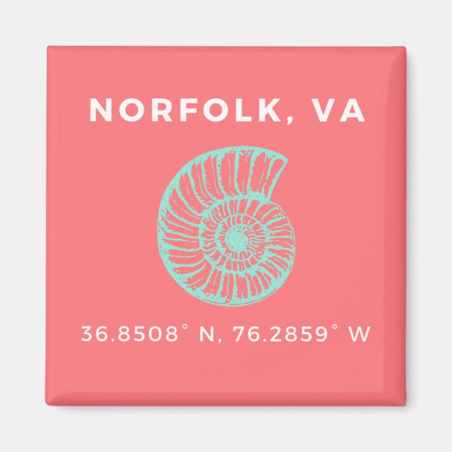 Nautical Button Magnet - Coordinates of Norfolk VA (Front)