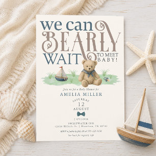 Nautical Can Bearly Wait Teddy Bear Baby Shower Invitation