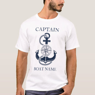 Nautical Captain Boat Name Blue Anchor T-Shirt