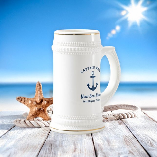 Nautical Captain Custom Boat Name Port Beer Stein (Creator Uploaded)