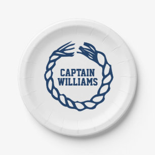 Nautical Captain Custom Name sailing rope knots Paper Plate