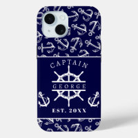 Nautical Captain Name Navy Blue Boat Anchor