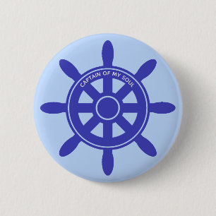 Nautical captain royal blue helm on light blue 2 inch round button