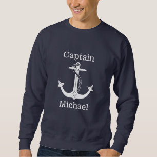 Nautical Captain White Anchor Personalized Sweatshirt