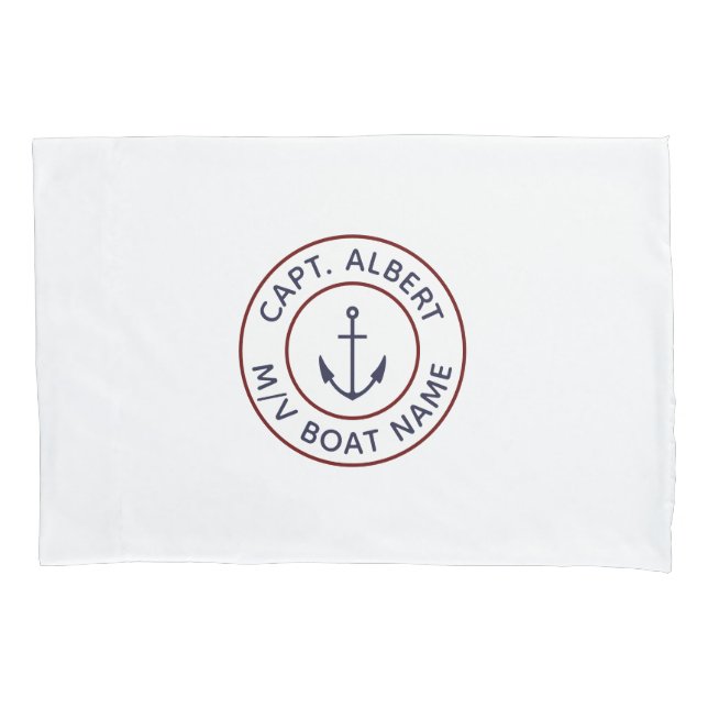 Nautical Captain with Your Name Anchor Pillow Case (Front)