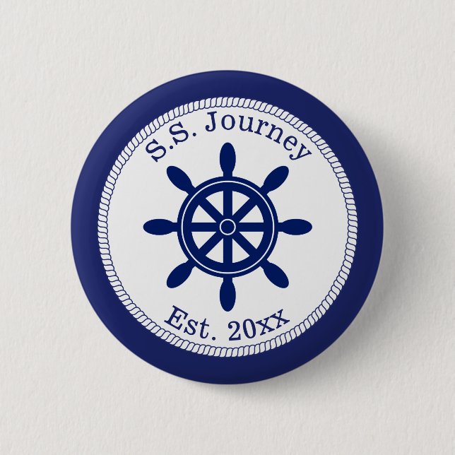 Nautical Captain's Wheel Add Boat Name 2 Inch Round Button (Front)
