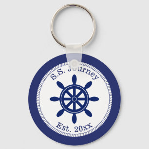 Nautical Captain's Wheel Add Boat Name Keychain