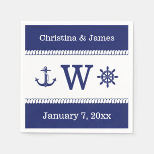 Nautical Captains Wheel Anchor Add Names Monogram Napkin