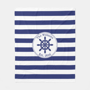Nautical Captain's Wheel Monogrammed Name Fleece Blanket