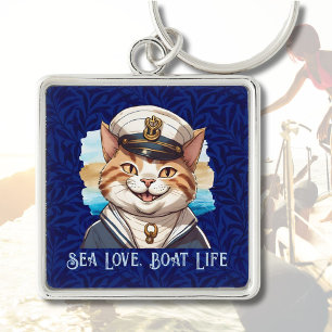 Nautical Cat Gifts for Boat Owners Sailors Boater Keychain