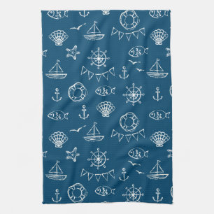 Nautical Chalk Drawing Pattern 2 Kitchen Towel