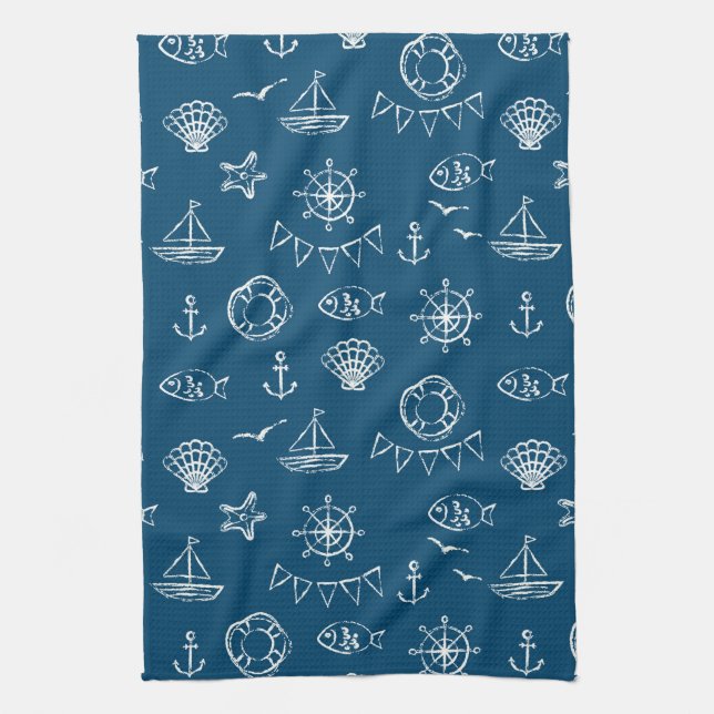 Nautical Chalk Drawing Pattern 2 Kitchen Towel (Vertical)