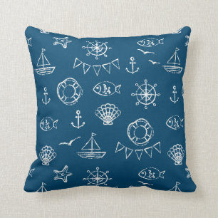 Nautical Chalk Drawing Pattern 2 Throw Pillow