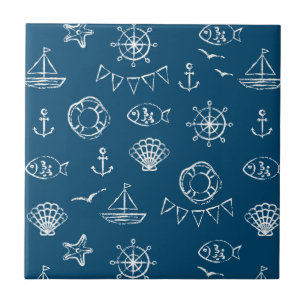 Nautical Chalk Drawing Pattern 2 Tile