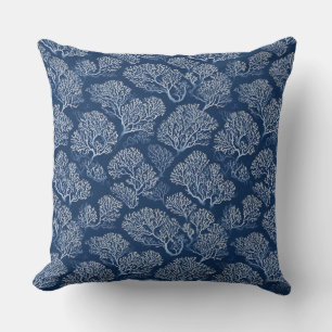 Nautical Charm: Navy Blue Pillow with Coral Design