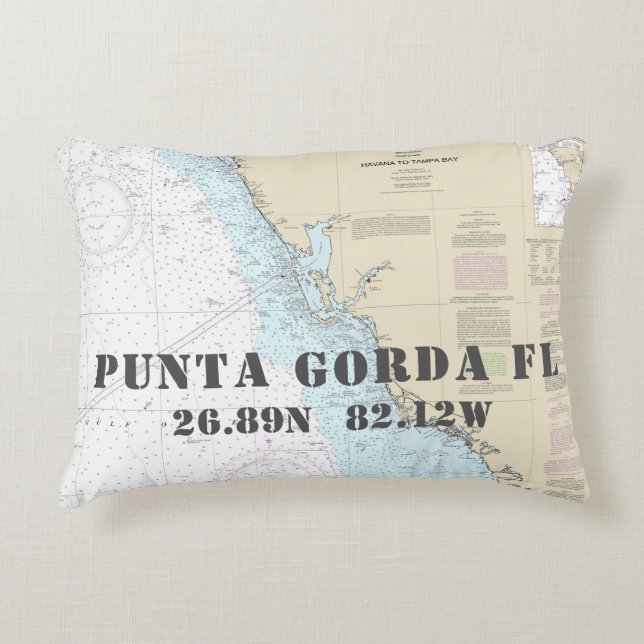 Nautical Chart Latitude Longitude Punta Gorda FL Accent Pillow (Front)