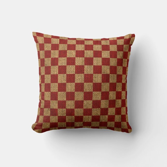 Nautical Check in Rustic Red Throw Pillow (Front)