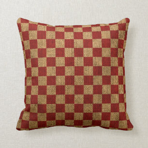 Nautical Check in Rustic Red Throw Pillow