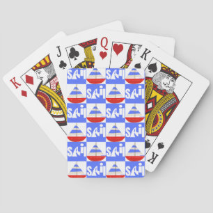 Nautical Checkeerboard Design Sailboats Text SA(L Playing Cards