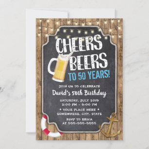 Nautical Cheers & Beers Rustic Sailor Birthday Invitation