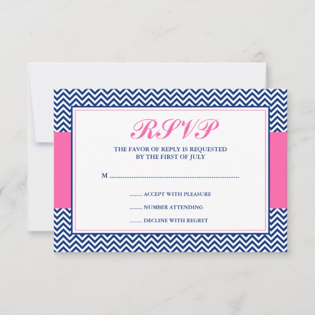 Nautical Chevron Anchor Blue Pink Response Card (Front)
