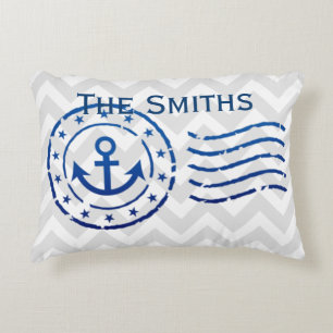 Nautical Chevron & Anchor Seal Accent Pillow
