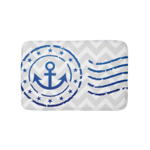 Nautical Chevron & Anchor Seal Bath Mat