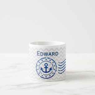 Nautical Chevron & Anchor Seal Espresso Cup