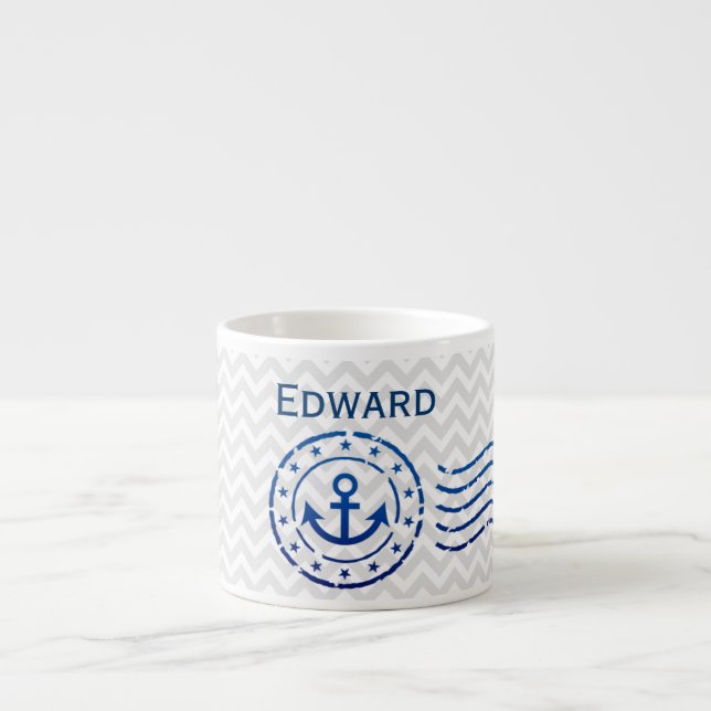 Nautical Chevron & Anchor Seal Espresso Cup (Front)