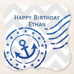 Nautical Chevron & Anchor Seal Paper Coaster