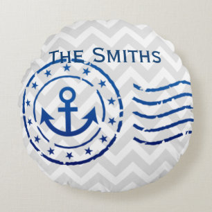 Nautical Chevron & Anchor Seal Round Pillow