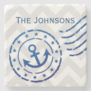 Nautical Chevron & Anchor Seal Stone Coaster