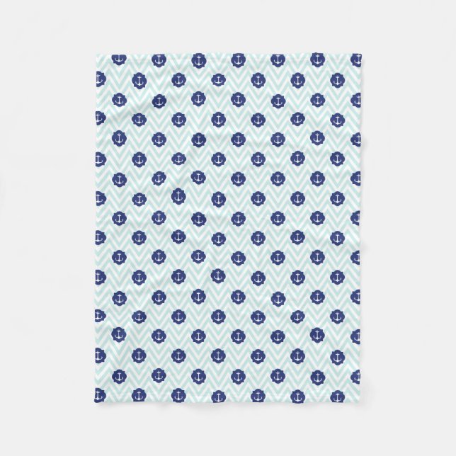 Nautical Chevron Navy Blue Anchors Pattern Fleece Blanket (Front)