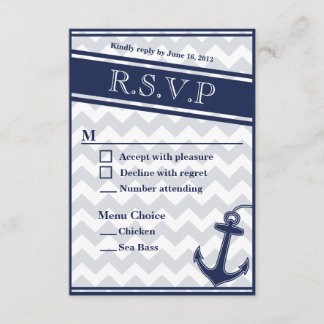 Nautical chevron navy blue RSVP menu 2 choices
