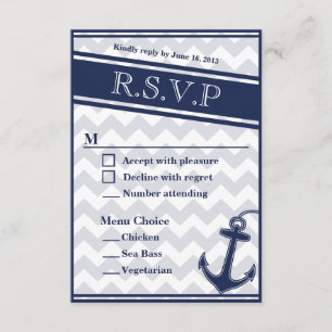 Nautical chevron navy blue RSVP menu 3 choices