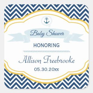 Nautical chevron navy gold baby boy shower sticker
