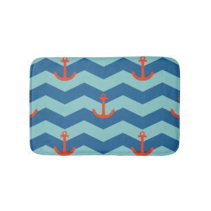 Nautical Chevron Pattern Bath Mat