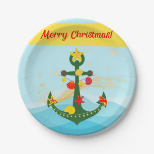 Nautical Christmas Anchor Paper Plate