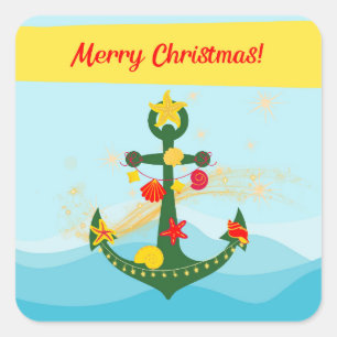 Nautical Christmas Anchor Square Sticker
