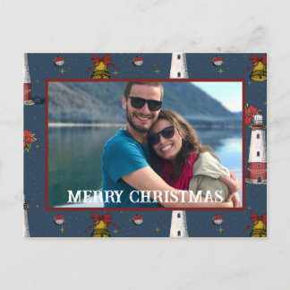 Nautical Christmas Coastal Lighthouse Pattern Holiday Postcard